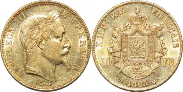 France 50 Francs Napoléon III 1865 A Paris Or Gold 