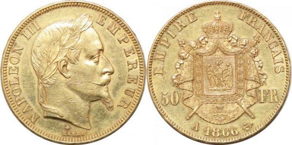 France  50 Francs Napoléon III 1866 A Paris Or Gold