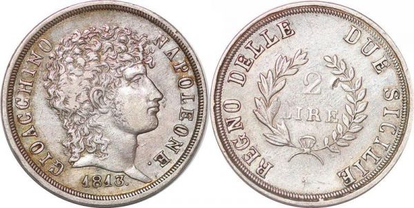 Italy 2 Lire Royaume Des Deux-Siciles Joachim Murat 1813 Silver