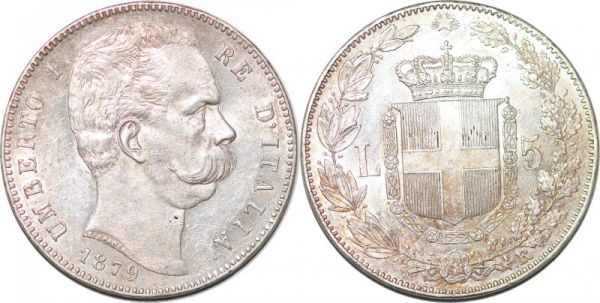 Italy 5 Lire Regno Italia Umberto I 1878 1900 Roma Silver AU