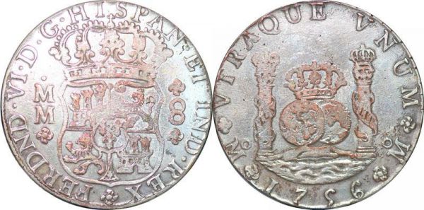Mexico 8 Réales Ferdinand VI 1756 MM Argent Silver 