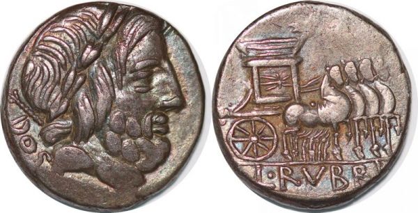 Roman coin denier L. Rubrius Dossenus 87 Laureate head of Jupiter Silver 