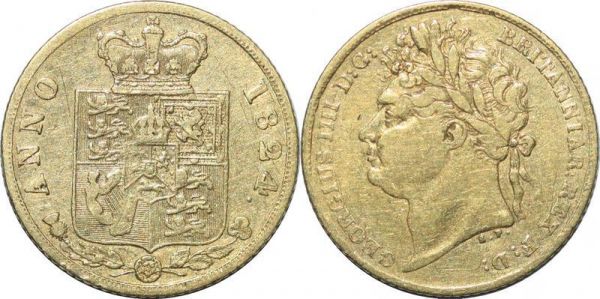 United Kingdom 1/2 Sovereign Georgius IIII 1824 Or Gold