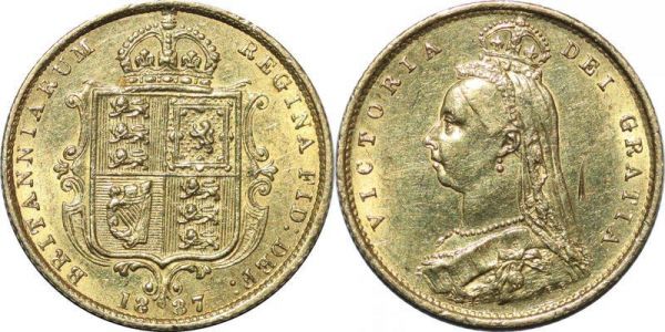 United Kingdom 1/2 Sovereign Victoria 1887 Or Gold 