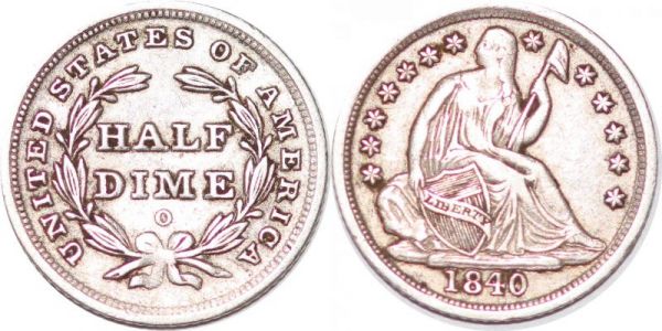 United States Half Dime 1840 O No Drappery Argent Silver  