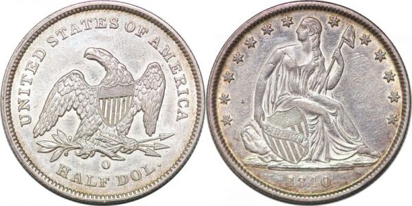 United States Scarce 50 Cents Half Dollar Liberty Seated 1840 O Silver AU 