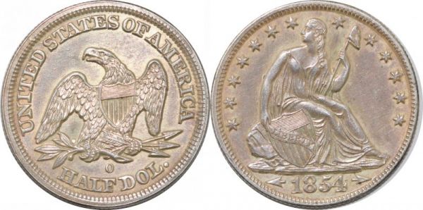 United States Liberty Seated Half Dollar 1854 O AU UNC Silver
