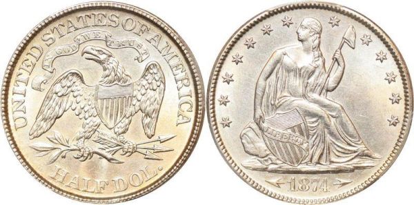 United States Liberty Seated Half Dollars 50 Cents 1874 PCGS AU 