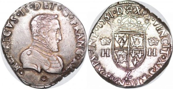 France Henri II Teston du Dauphiné 1561 Z Grenoble Argent Silver