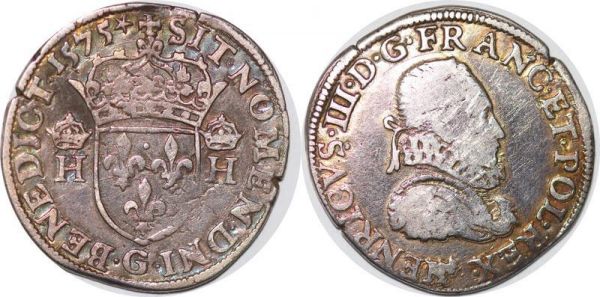 France Henri III Teston 3e type 1575 G Poitiers Frappe médaille 