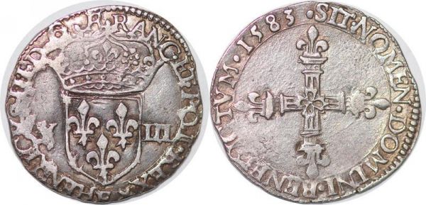 France Henri III 1/8 Ecu de face 1583 E Tours Argent