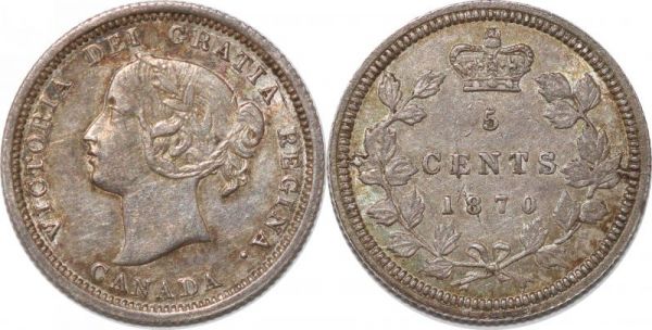 Canada 5 Cents Victoria 1870 Raised Border Silver UNC BU 