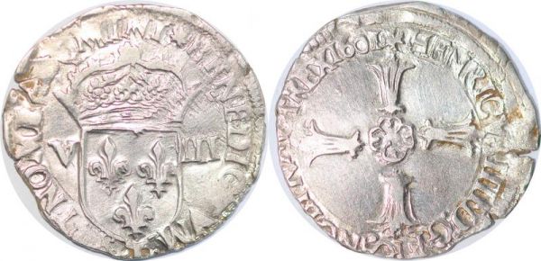 France 1/8 Ecu Croix Feuillue Henri IV 1601 T Nantes Silver 