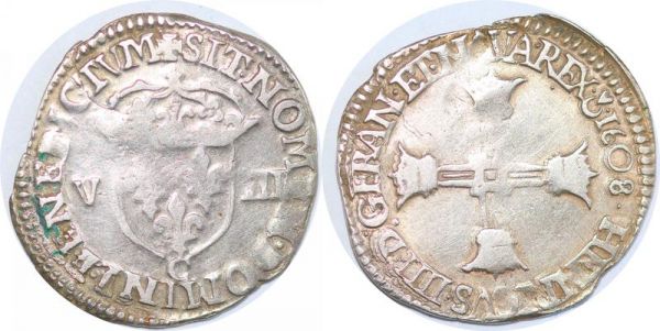 France 1/8 Ecu Croix couronnéeHenri IV 1608 C Caen Silver