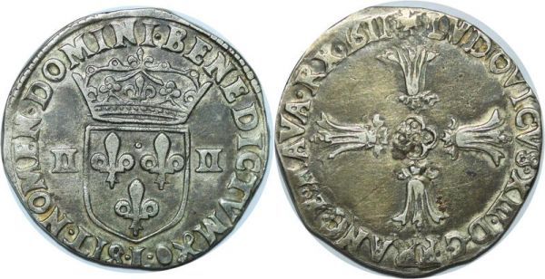 France R4 Louis XIV 1/4 Ecu Croix Feuillue 1611 L Bayonne Argent