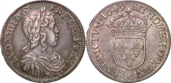 France 1/2 Ecu Louis XIV 1649 F Angers Argent Silver 