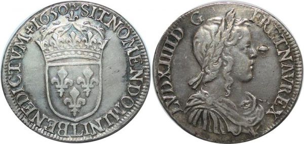 France 1/2 Ecu Louis XIV Mèche Longue 1650 L Bayonne Argent Silver