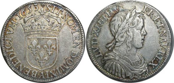 France 1/2 Ecu Louis XIV mèche longue 1653 A Paris Argent Silver 
