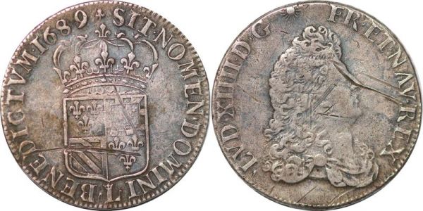 France R4 1/2 Ecu Louis XIV Flandres 1689 L Couronné Silver 