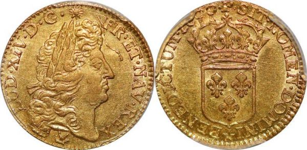 France Louis d'or à l'écu 1690 A Paris Or Gold PCGS AU58
