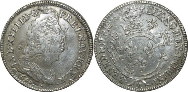France Ecu Palmes Huit L Louis XIV 1694 & 1690 Visible 2 dates M Argent