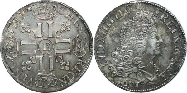 France 1/2 Ecu Louis XIV Aux 8 L 1691 E Tours Argent Silver