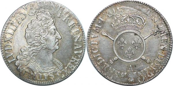France 1/2 Ecu Louis XIV Aux Insignes 1701 A Paris Argent Silver 