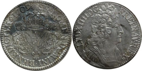 France Ecu Louis XIV Aux 3 Couronnes 1709 A Paris Argent Silver Revers