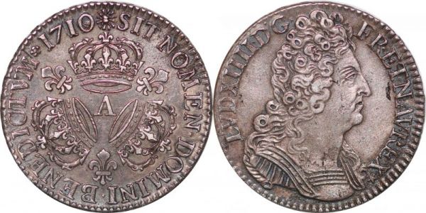 France 1/2 Ecu 3 couronnes Louis XIV 1710 A Paris Argent Silver 