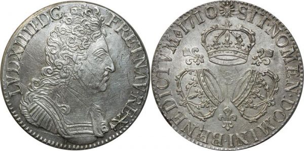 France Ecu Louis XIV Aux 3 Couronnes 1710 S Reims Argent Silver 