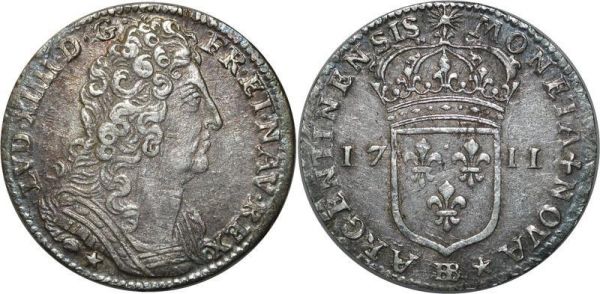 France  22 Sols Louis XIV 1711 BB Strasbourg Argent Silver 