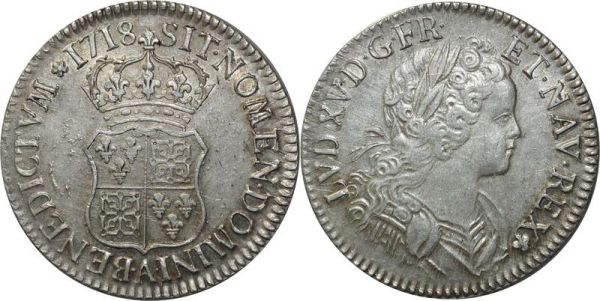 France Ecu Louis XV Vertugadin 1718 A Paris Argent Silver