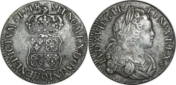 France Ecu de France Louis XV Navarre 1718 Q Perpignan Argent Silver
