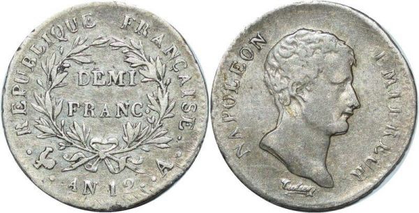 France Demi Franc Napoleon Empereur An 12 A Paris Silver 
