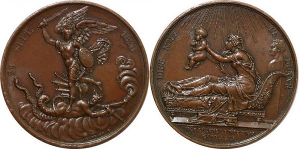 France Médaille Naissance Duc Bordeaux Saint Michel 1820 Silver Desnoyers 