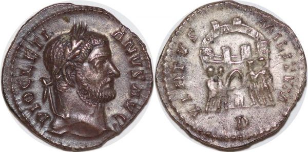 Roman coin Argenteus Trier 295-297 DIOCLETIANVS AVG - VIRTVS MILITVM - D  AU 