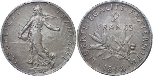 France Finest 2 Francs Semeuse 1898 PCGS PROOF MAT PR65 