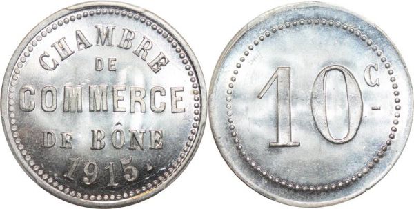 France Finest Algéria Colonies 10 Centimes Commerce 1915 Bône PCGS MS66