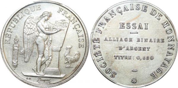 France 10 Francs Essai Pattern Quaternaire Dupré 1929 Silver 0.68 PCGS SP55