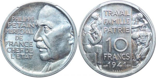France 10 francs Maréchal Pétain 1941 Alu PCGS SP64 FDC