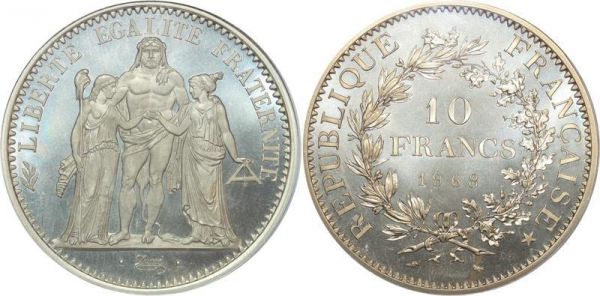 France 10 Francs Hercule Piefort Argent 1968 Proof PCGS SP69