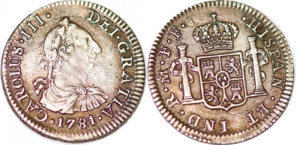 Mexico Scarce 1/2 Real Charles III 1781 FF Silver AU + Incuse letters 