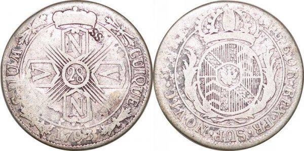Switzerland Neuchatel 28 Kreuzer Friedrich Wilhelm II 7 Batzen 1793 Silver