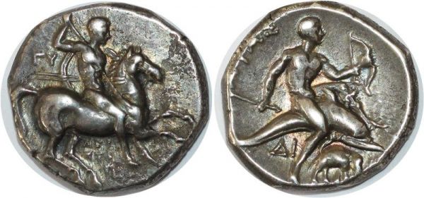 Greek coin Calabre Tarente 281-272 Pyhus stratège roi d'Epire Statère Argent