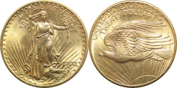 Extra - USA 20 Dollars $ Liberty 1908 Or Gold UNC -> Make offer