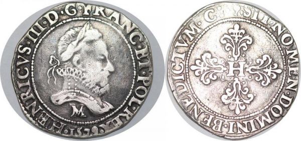 France Henri III franc au col fraisé 1579 M Toulouse Argent