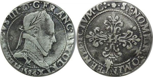 France Fr. Médaille Henri III demi-franc au col plat 1584 M Toulouse