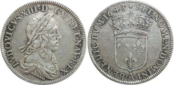 France 1/2 Ecu Louis XIII 2nd p. Warin 1643 Rose Argent 