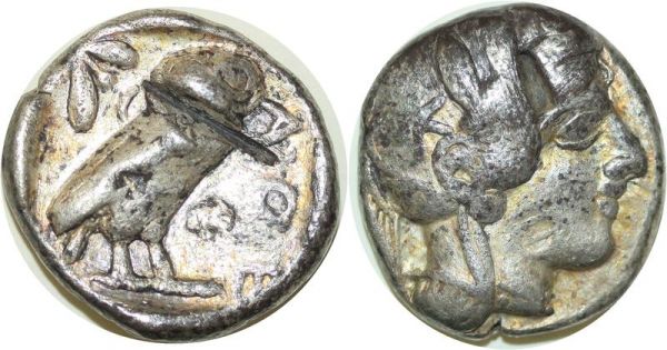 Greek coin Attique Athena chouette contremarque 490-407 Av J-C Silver 
