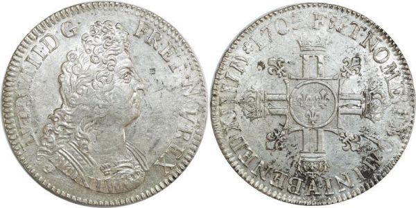 France Ecu Louis XIV 8 L 1705 A Paris rf Argent Silver FRAPPE 